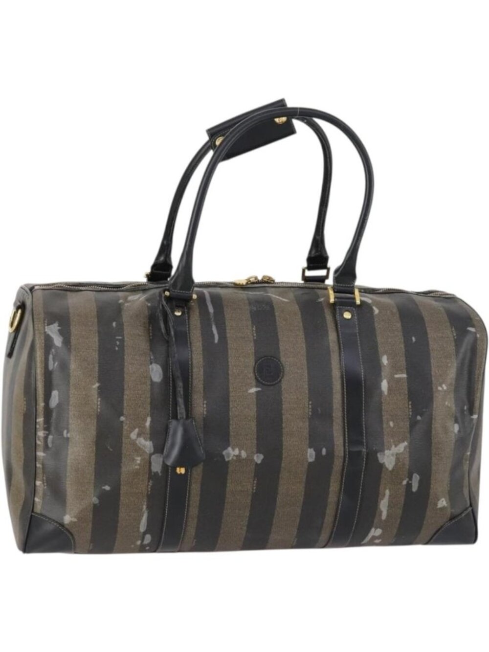 FENDI Pecan Canvas Boston Bag PVC Black Brown gold
